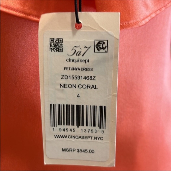 Cinq à Sept Petunya Silk Cocktail Dress Neon Coral Color Size 4
NWT - Picture 9 of 10